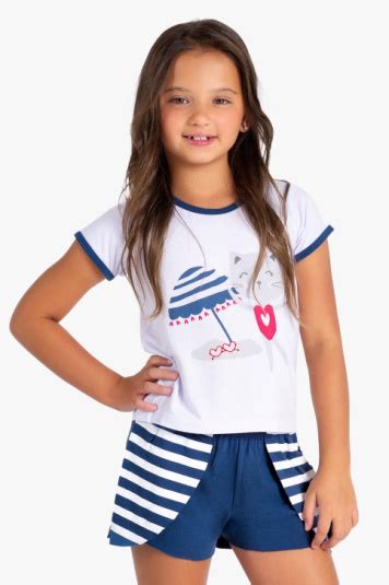 Pijama Cropped Infantil Modal Gatinha Lojista Dedeka