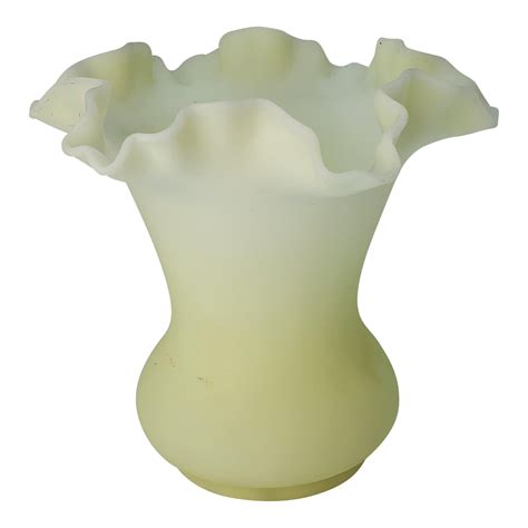 1970s Fenton Custard Satin Glass Crimped Edge Vase Chairish