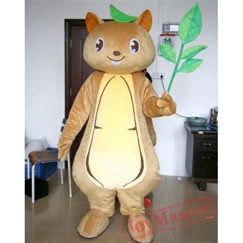 Adult Squirrel Mascot Costume With Green Leaf