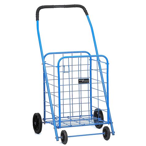 Blue Shopping Cart Mitey A In Easy Wheels Folds Easily Compact Storage