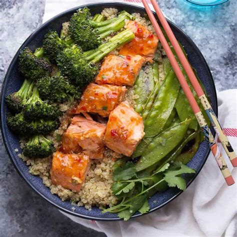 Sweet Chili Salmon Broccoli Quinoa Bowl