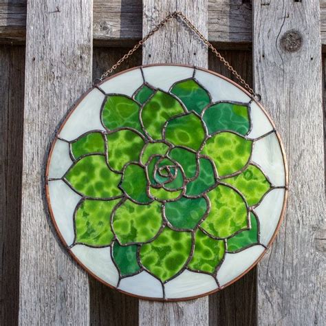 Succulent Stained Glass Round Window Sun Catcher Etsy Canada