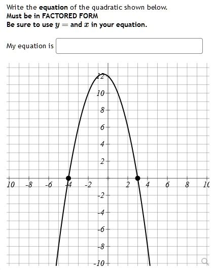 SOLVED: Equation in factored form of a quadratic using a graph Write ...