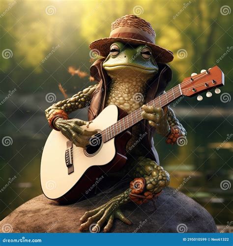 A Bulgarian Frog Playing Guitar Generative Ai Stock Illustration