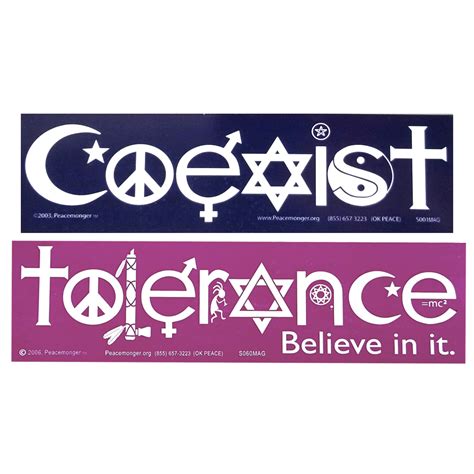 S001 S060 Coexist And Tolerance Interfaith Symbol Glyph Sticker 2 Pack