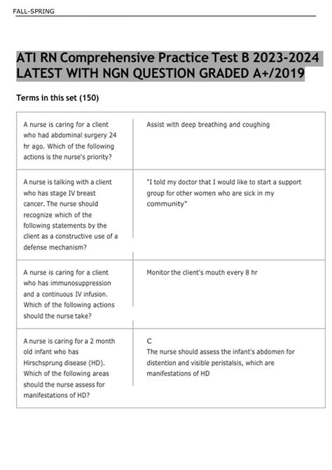 Ati Rn Comprehensive Practice Test B Latest With Ngn Question Graded A