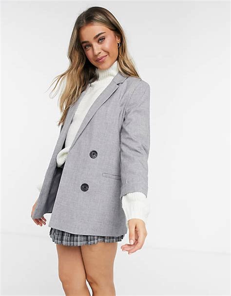 Stradivarius Double Breasted Blazer In Grey Asos