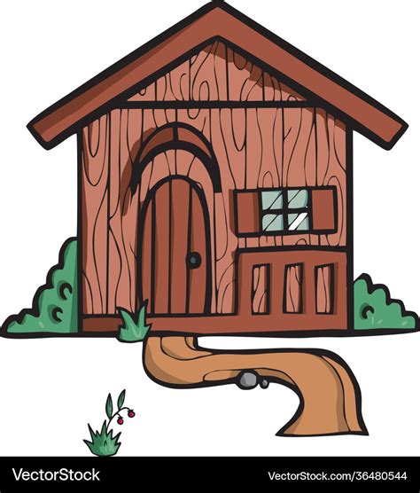 Wooden House On White Background Cute Cartoon Vector Image