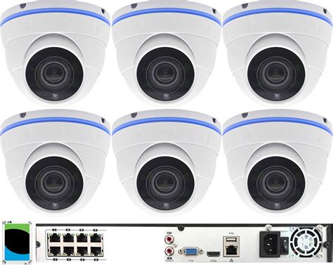 6 Camera IP PoE System : (1) Ultra 4K H.265 8 Channel NVR + (6) 5MP ...