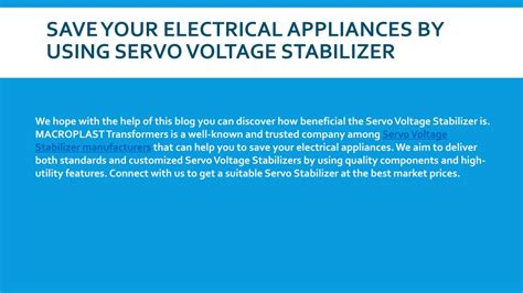 Ppt Benefits Of Servo Voltage Stabilizer And Its Uses Powerpoint