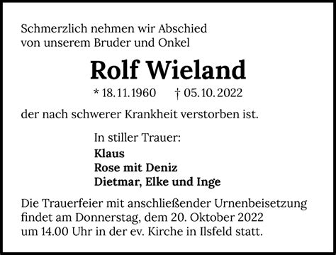 Traueranzeigen Von Rolf Wieland Trauerundgedenken De