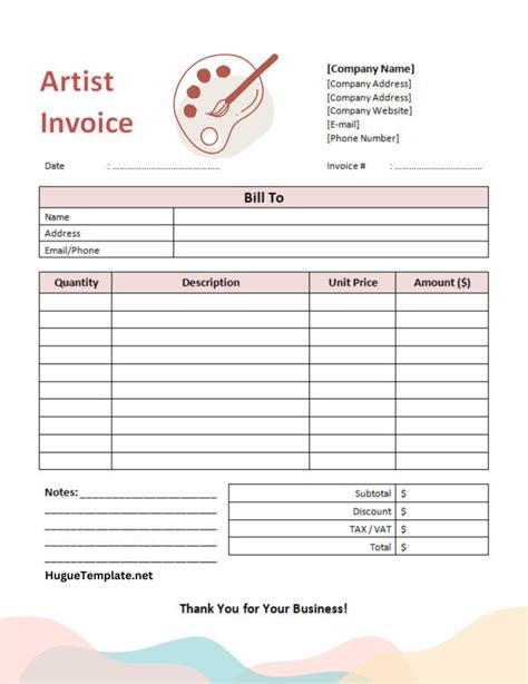 Printable Artist Invoice Template