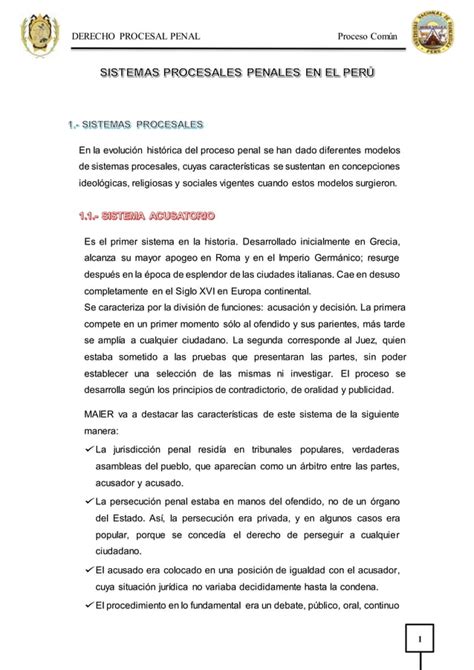 Sistemas Procesales Penales En El Peru Pdf