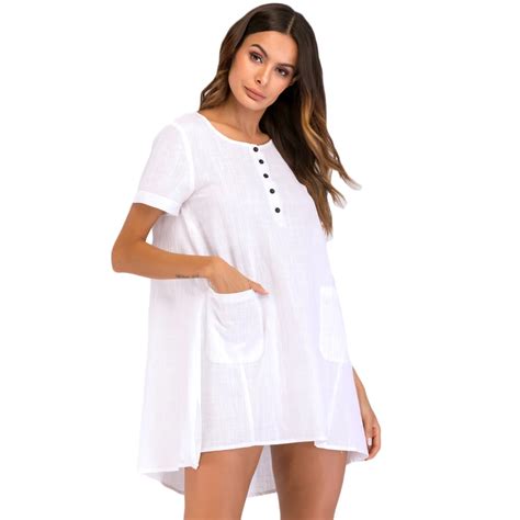 New Elegant Women Mini Dress Short Sleeves O Neck Split Pocket Sexy