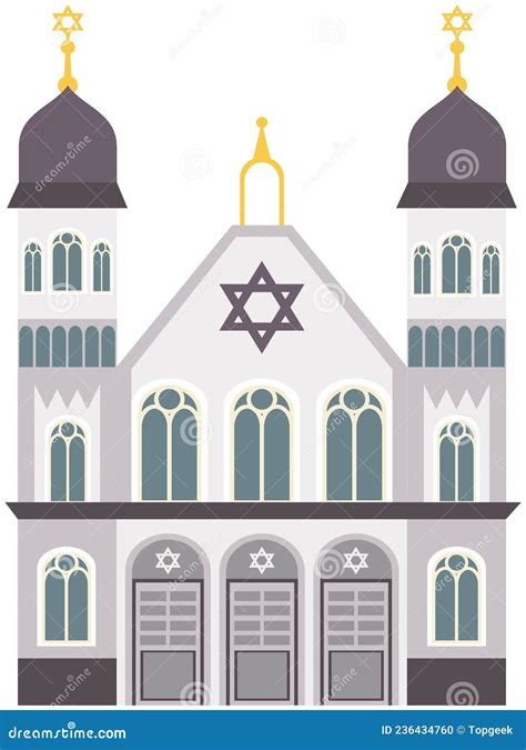 Synagogue For Jews Isolated On White Background Cartoon Vector Classic