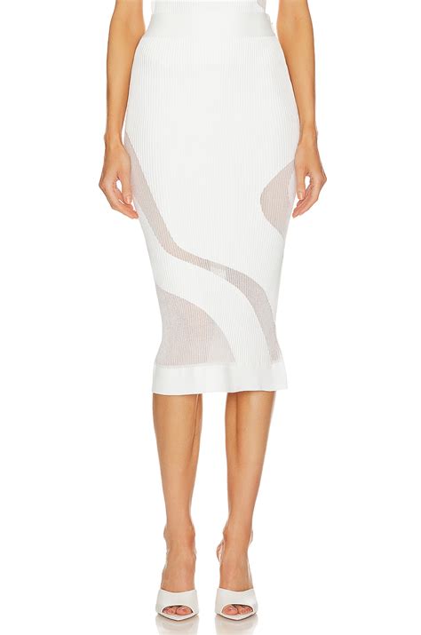 Herve Leger Opaque Sheer Rib Midi Skirt In Alabaster REVOLVE