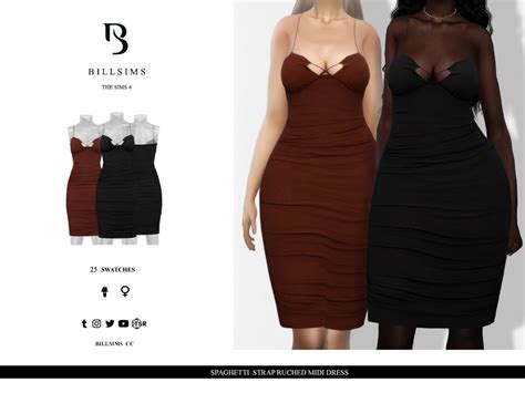 The Sims Resource Spaghetti Strap Ruched Midi Dress