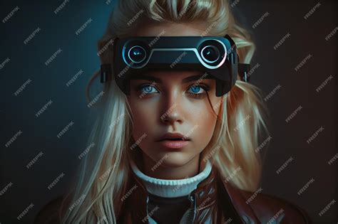 Premium Photo Illustration Of Futuristic Girl With Vr Glasses On