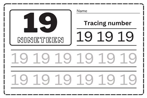 Number nineteen tracing practice worksheet for kids learning to count ...