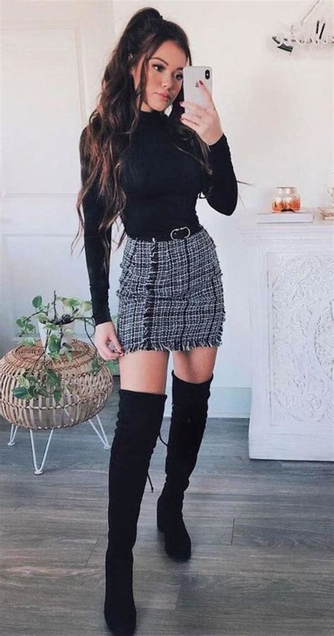 Over The Knee Boots With Plaid Mini Skirt Moda De Ropa Ropa De Moda