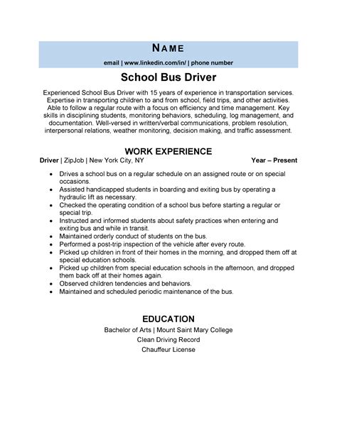 School Bus Driver Resume Example And 3 Expert Tips Zipjob