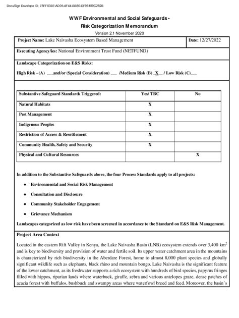 Fillable Online Wwf Environmental And Social Safeguards Risk