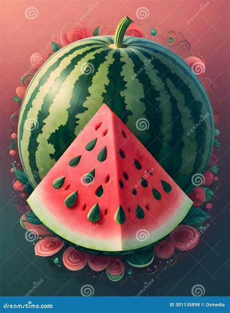 Stylized Watermelon Logo In Bold Colors Stock Illustration