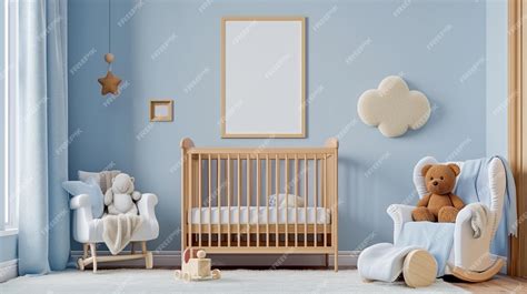 Premium Photo Bright Babys Bedroom With Blue Walls Crib And Cloud