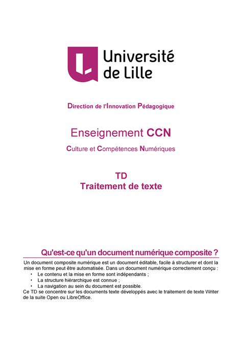 Ccn Td Traitement De Texte Direction De Linnovation P Dagogique