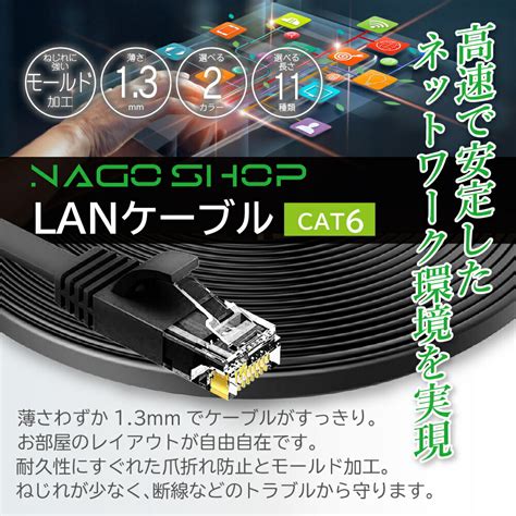 【楽天市場】フラット Lanケーブル Cat6 50m 送料無料 即発送【1年製品保証】13mm厚 1gbps250mhz ギガビット対応