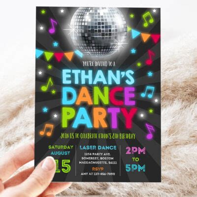 Dance Party Invitation Disco Party Invitation Glow Dance Party Neon ...