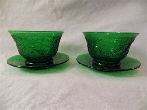 Vintage Anchor Hocking Forest Green Custard Cups And Liners In Etsy Forest Green Color