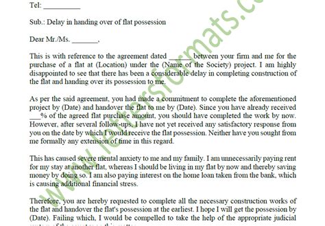 Draft Complaint Letter To Builder For Delay In Possession Of Flat