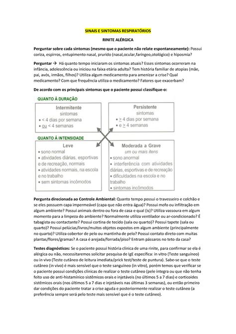 Condu O Ambulat Rio Sinais E Sintomas Respiratrios Rinite Al