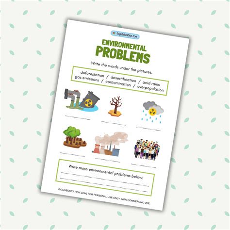 Environmental Problems Worksheet — Gogu Education