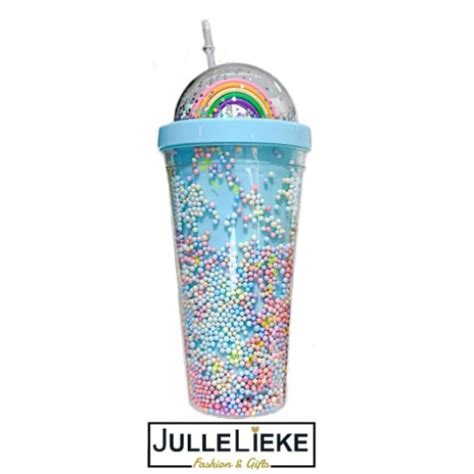 LEUKE GLITTER DRINK BEKER BLAUW