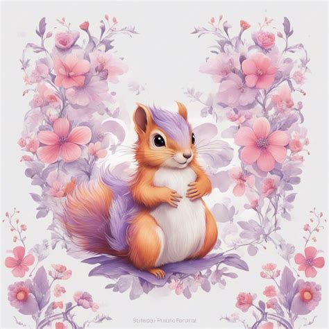 Premium Ai Image Fantasy Flowers Splash With Cute Squirrel T Shirt Design Art