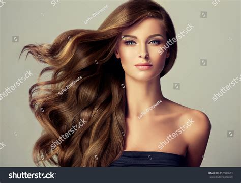 Brunette Girl Long Shiny Wavy Hair Stock Photo 457580683 Shutterstock