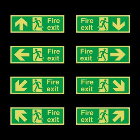 Photoluminescent Fire Exit Sign 300x100mm Plastic All Direction Arrows Ebay