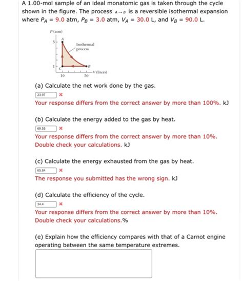 Solved A Mol Sample Of An Ideal Monatomic Gas Is Taken Chegg