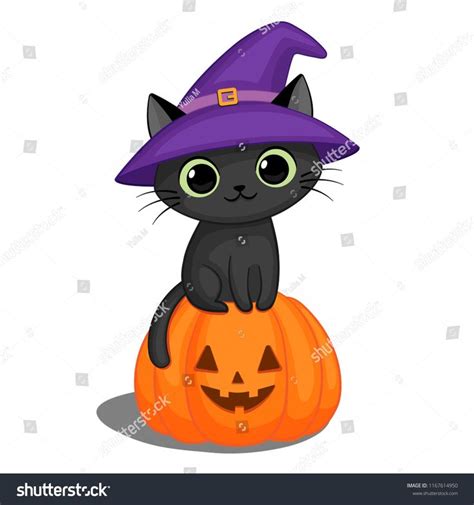 Cute Black Cat Witch Hat Sitting Stock Vector Royalty Free 1167614950 Shutterstock Cute