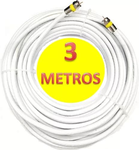 Cabo Coaxial Antena Rg6 Branco Para Tv 3 Metros Montado