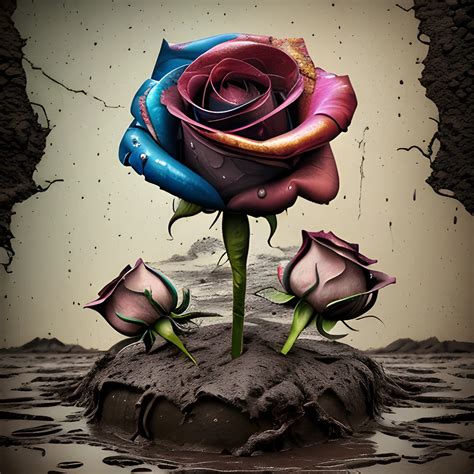 No Words 3 Multi Color Roses Growing Through The Mud Emerging