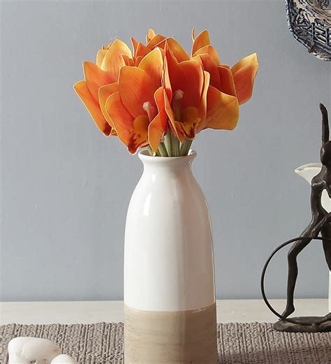 Buy Orange Polyethylene Real Touch Cymbidium Heads Artificial Orchid