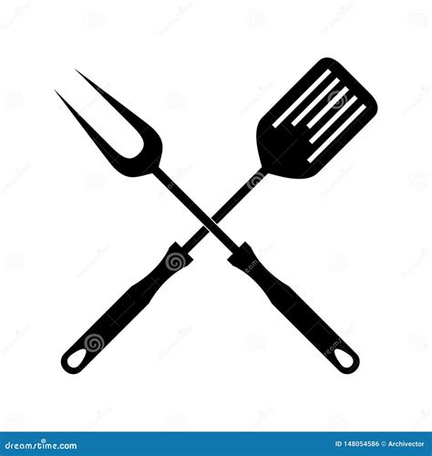 BBQ Or Grill Tools Icon Crossed Barbecue Fork With Spatula Vector