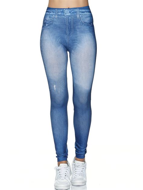 44 Off Stretchy Faux Denim Leggings Rosegal