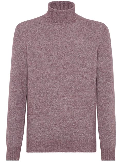 Brunello Cucinelli roll neck Mélange Jumper Red FARFETCH