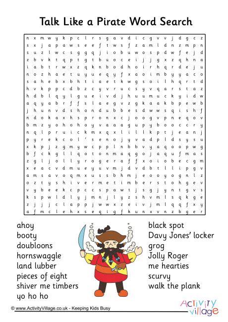 Talk Like A Pirate Word Search