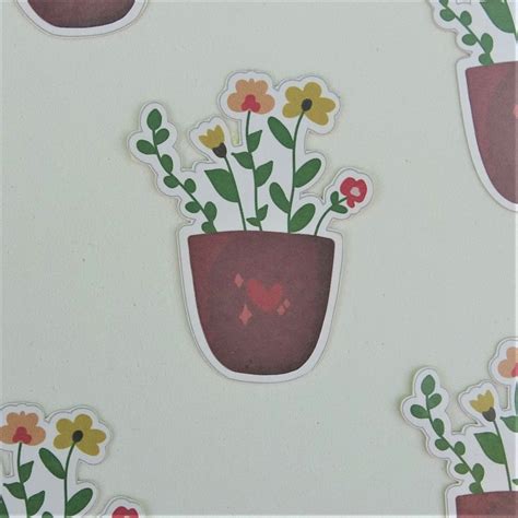 Flower Pot Sticker Flower Sticker Glossy Sticker Etsy