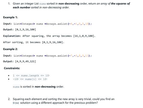 Solved 1 Given An Integer List Nums Sorted In Chegg